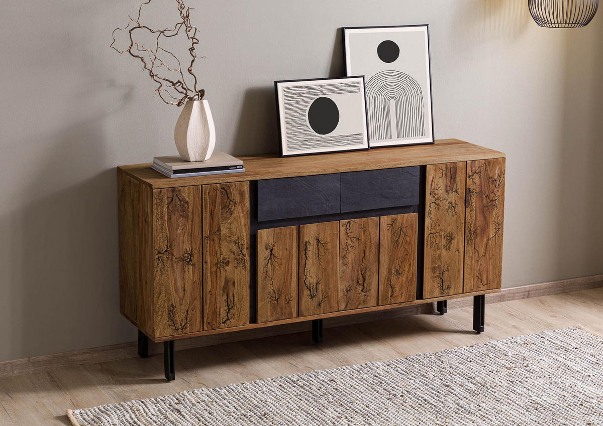 SIDEBOARD Sheesham 155x40x77 natur unbehandelt LICHTENBERG #115 - Braun, Holz (155/77/40cm) - Massivmoebel24