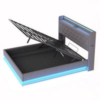 POLSTERBETT 160/200 cm in Grau mit Bettkasten, LED und USB Leinenstoff mit gepolstertem Kopfteil - Grau, Holzwerkstoff/Textil (160/200cm) - STILVORA