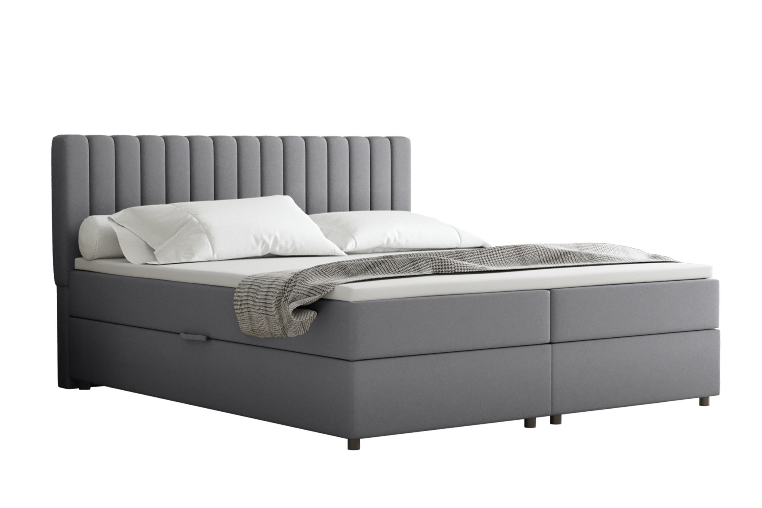 BOXBETT Everest grau 180 x 200 cm Doppelbett mit hochwertiger Bonell-Matratze und Topper - Grau, Holz (180/200cm) - Panda Möbel