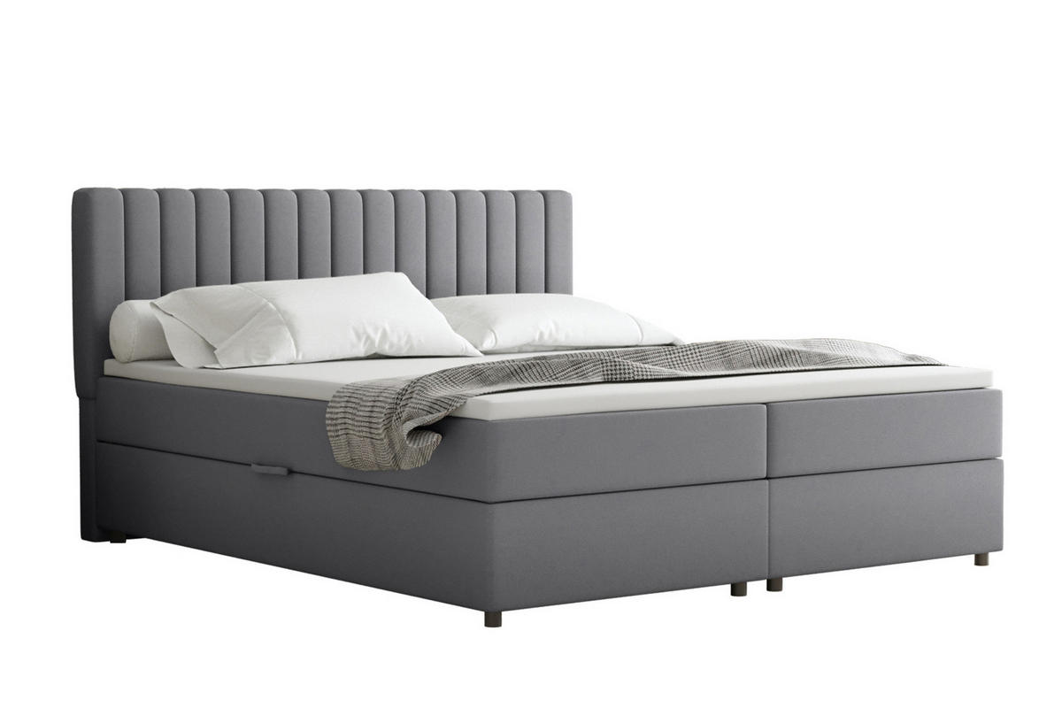 BOXBETT Everest grau 180 x 200 cm Doppelbett mit hochwertiger Bonell-Matratze und Topper - Grau, Holz (180/200cm) - Panda Möbel