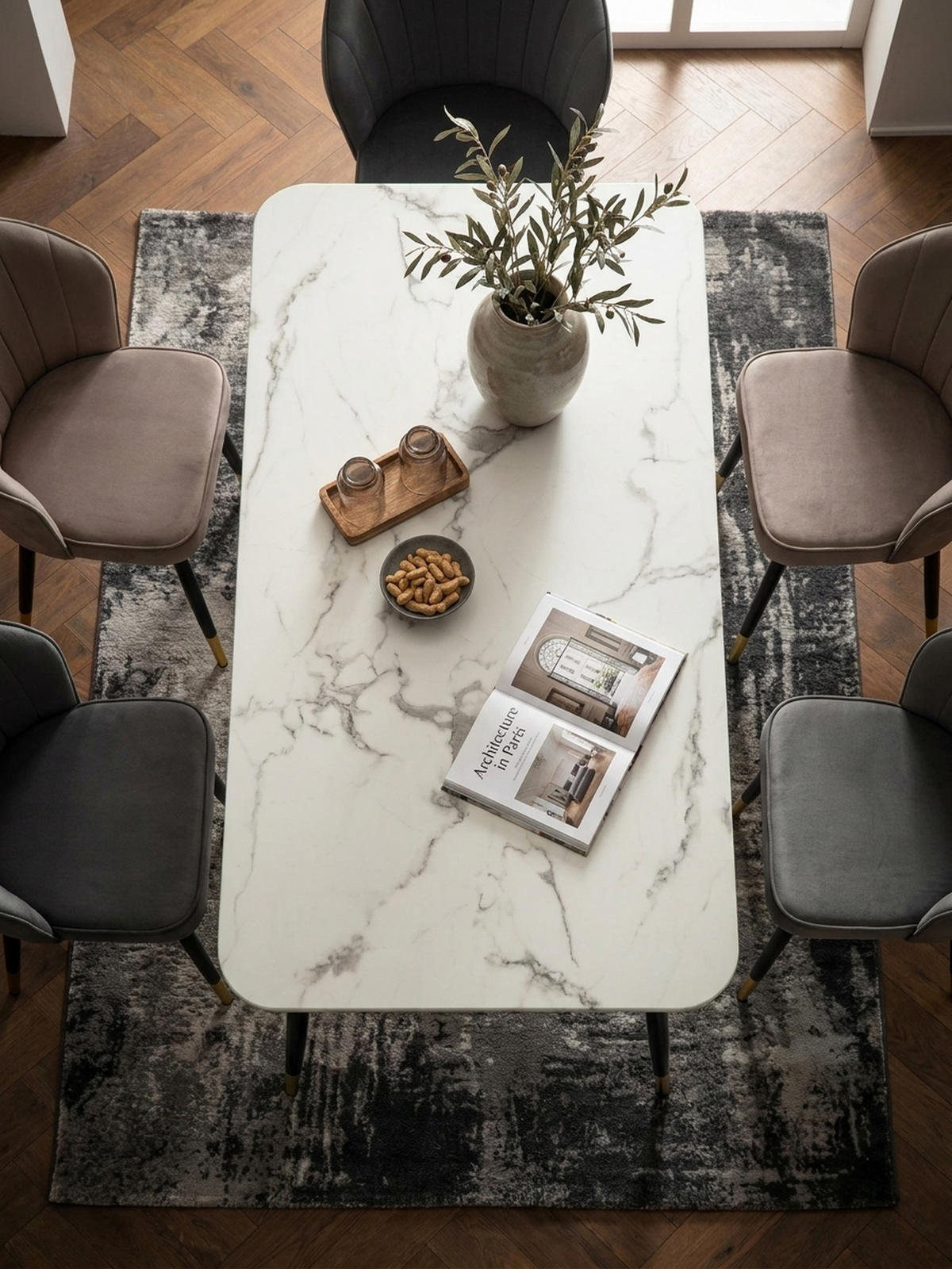 ESSTISCH Marmoroptik Metall Rechteckig Modern Klein, Weiß 140x80x76 cm - Goldfarben/Weiß, Holzwerkstoff/Metall (80/140/76cm) - KADIMA DESIGN