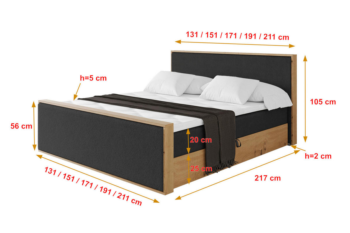 BOXBETT LOLLI9 -Z 200x200 - H3 Schwarz - Schwarz Hochglanz, Holzwerkstoff (200/200cm) - ALTDECOR
