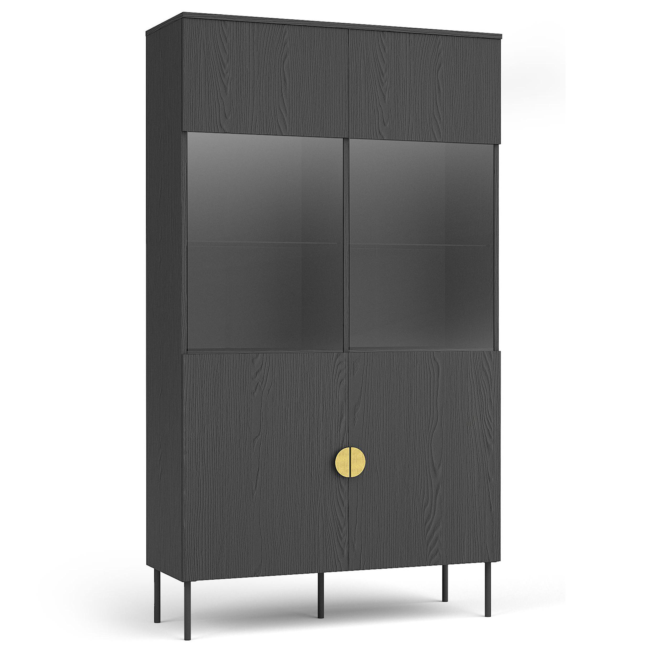 STANDVITRINE VIDIS Vitrinenschrank - Schwarz, Holzwerkstoff (107/188/40cm) - KONSIMO®