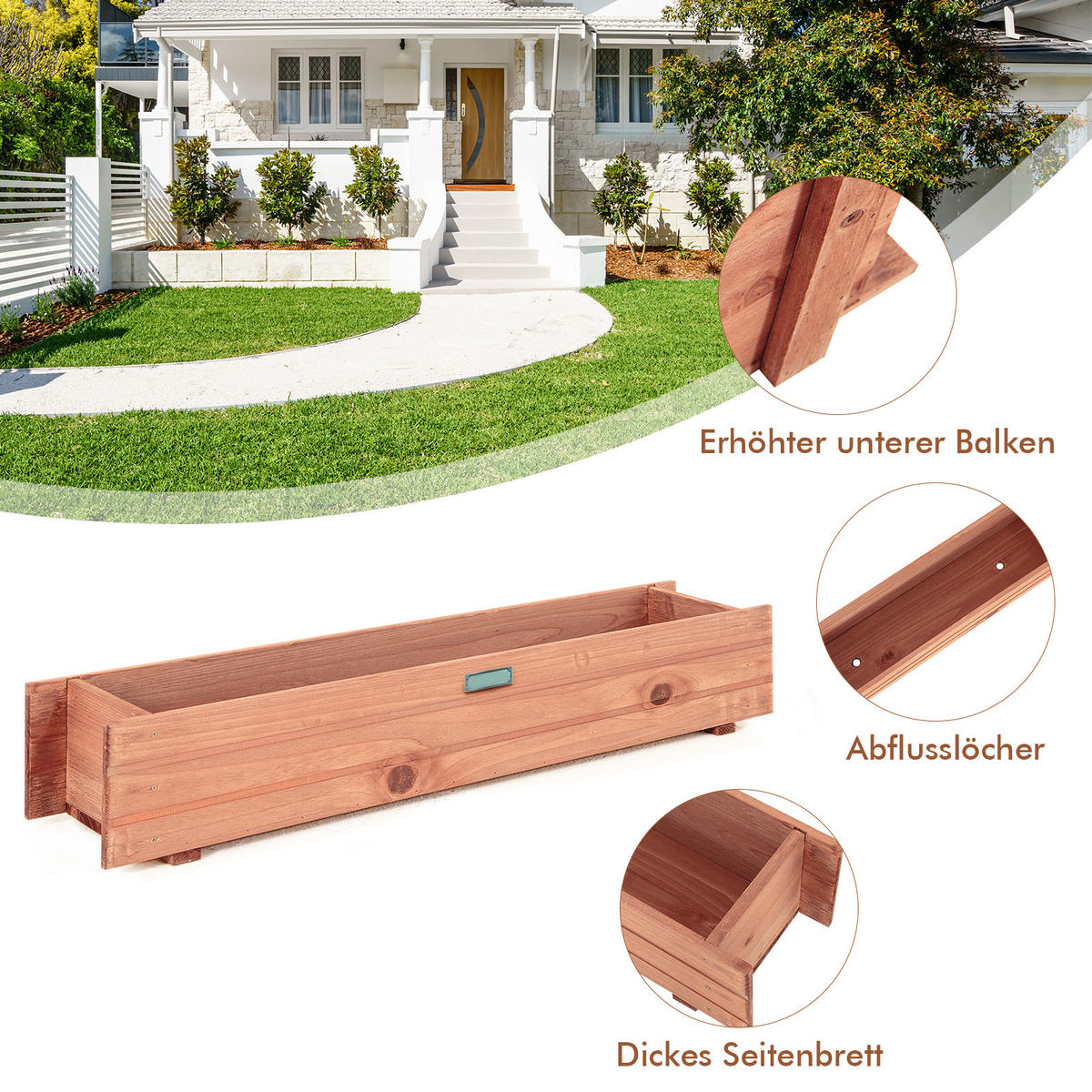 HOCHBEET Braun - Braun, Holz (18/16/91.5cm) - COSTWAY