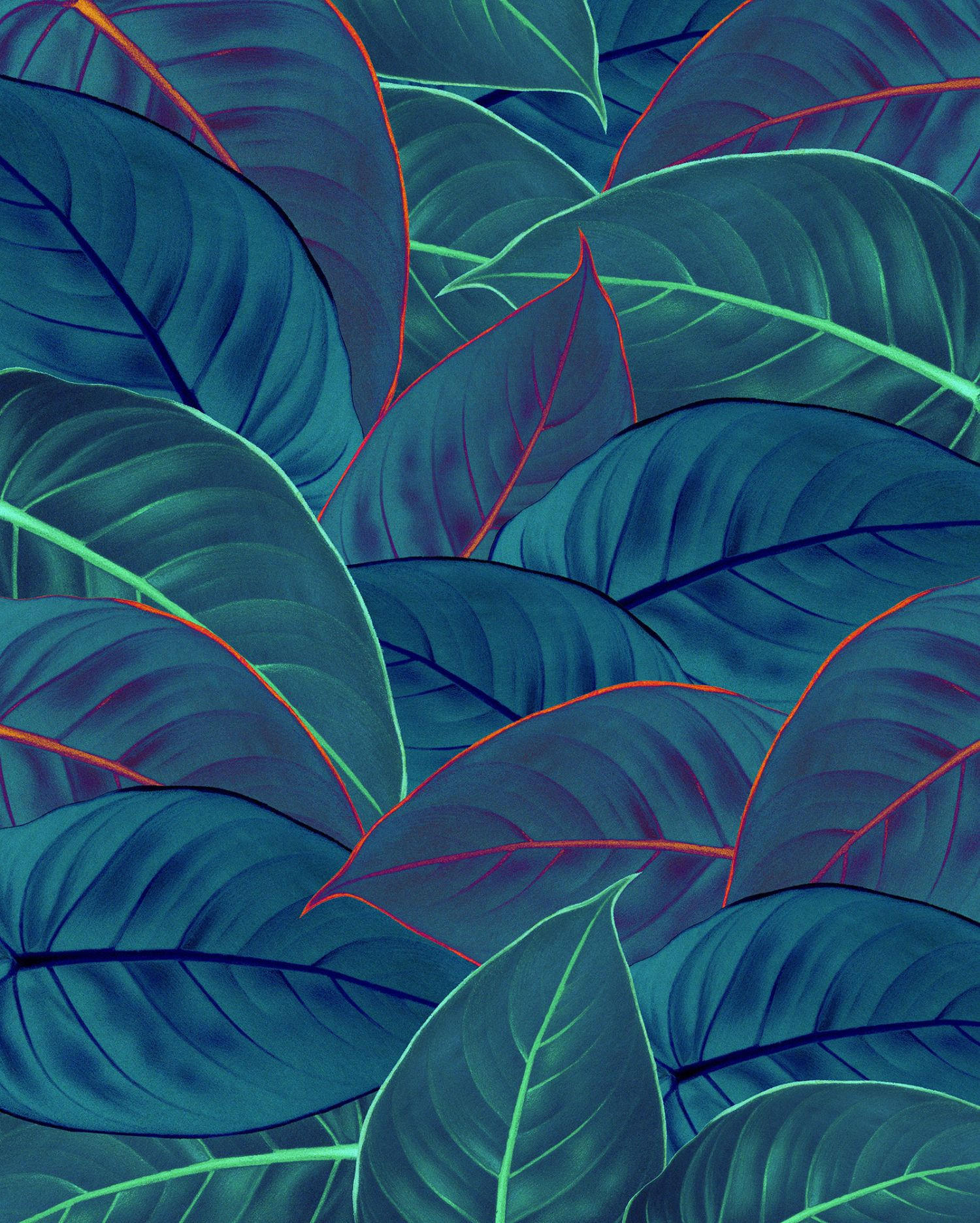 FOTOTAPETE Blätter 200 x 250 cm - Blau, Papier (200/250cm) - Sanders & Sanders