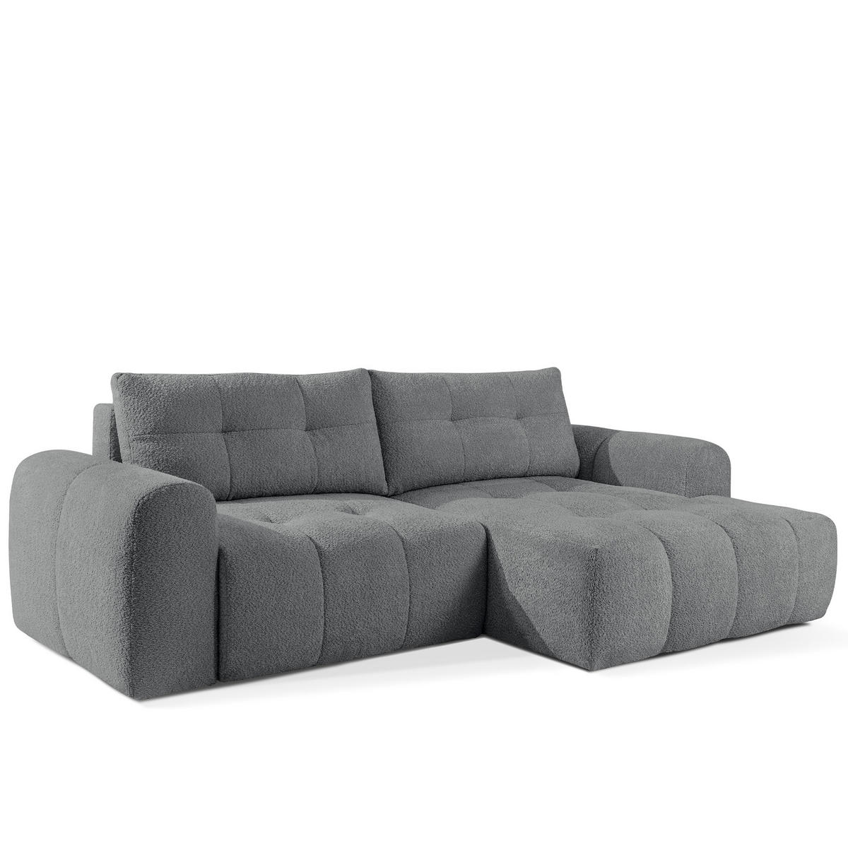 ECKSOFA RECHTS RAVIA, Bouclé, Dunkelgrau - Dunkelgrau, Holz/Textil (256/104cm) - KONSIMO®