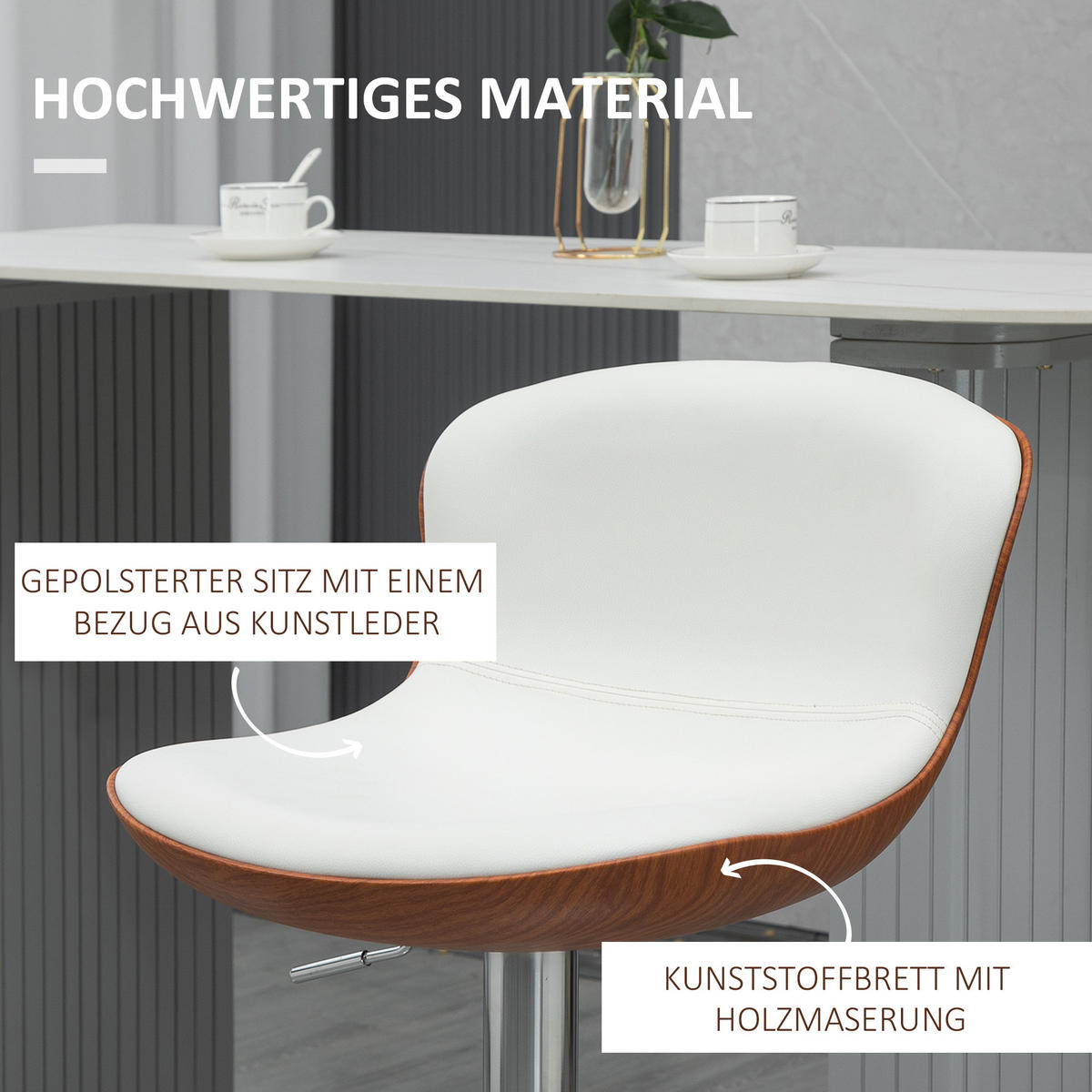 BARHOCKER 2er-Set Creme 50.0/46.0/106.0 cm - Creme, Leder (46/106/50cm)
