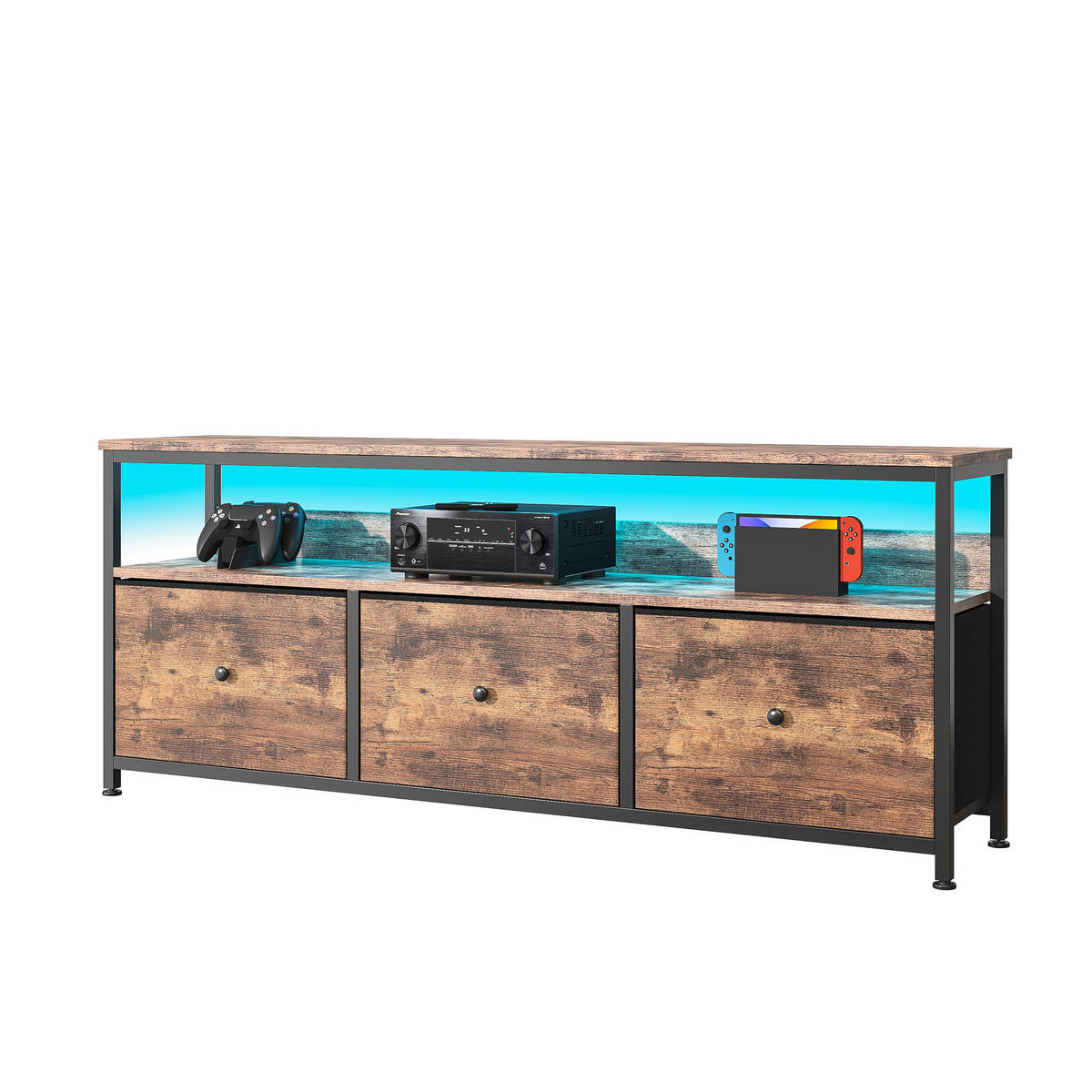 LED TV-TISCH 108cm 3 Vintage Schubladen Metallgestell - Multicolor, Holzwerkstoff (29.8/57/108cm) - SHOPENTRA