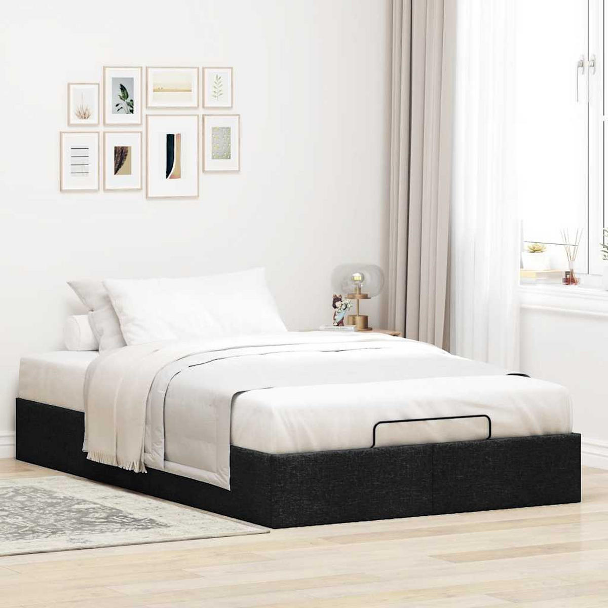 OTTOMAN-BETT Ohne Matratze Schwarz 120/200 Cm Stoff - Schwarz, Holzwerkstoff (120/200cm) - vidaXL