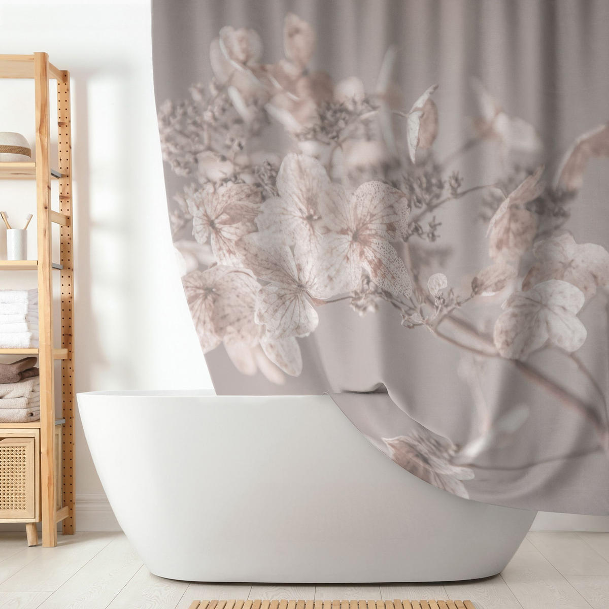 DUSCHVORHANG Zarte weiße Hortensie 180/200 cm - Beige, Textil (180/200cm) - Bilderwelten