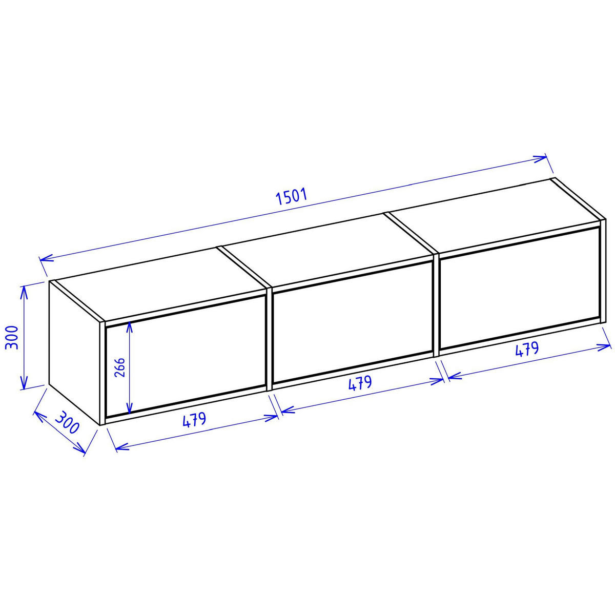 TV-LOWBOARD Framme hängend, 3 Klappen, Schwarz, 150/30/30 cm - Schwarz, Holzwerkstoff (150.1/30/30cm) - Selsey