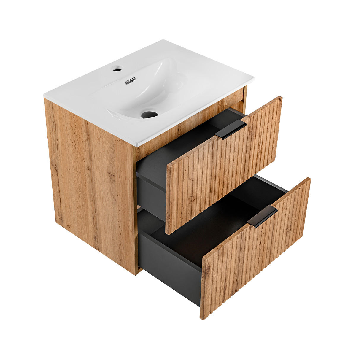 BADMÖBEL Adriel 2er-Set Holz in Eichenoptik - Braun, Holzwerkstoff (60.2/57/46cm) - Petits-meubles