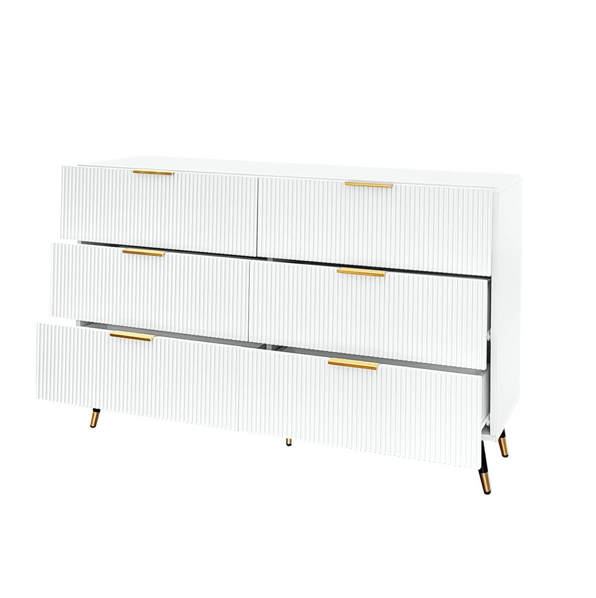 SIDEBOARD 120/40/77 cm aus Spanplatte mit 6 Schubladen Weiß/Goldfarben - Weiß, Holzwerkstoff (120/77/40cm) - Modenvie