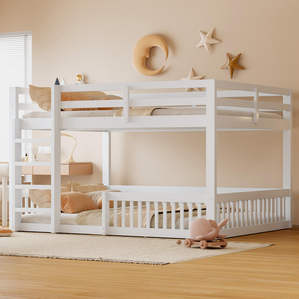 ETAGENBETT 160/200 cm in Weiß mit Schutzgittern und Massivholzkonstruktion - Weiß, Holzwerkstoff - STILVORA