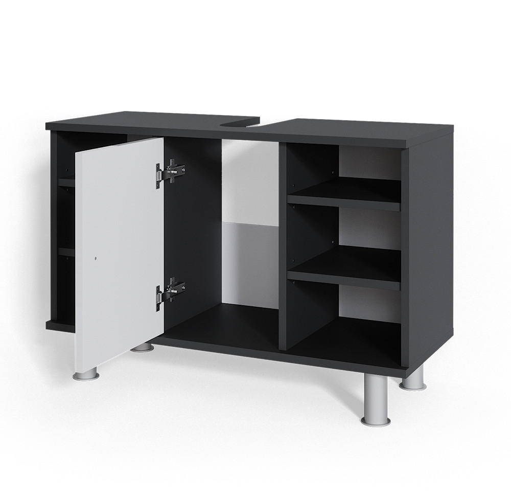 WASCHBECKENUNTERSCHRANK Fynn Anthrazit/Weiß Hochglanz 80 x 54 cm mit 6 Ablage - Weiß Hochglanz/Anthrazit, Holzwerkstoff (80/54/32cm) - Vicco