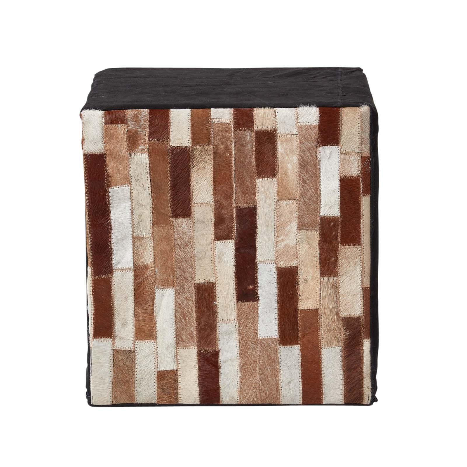 PATCHWORK-HOCKER Leder-Würfel schwarz-braun, 36/36/38 cm - Braun, Leder (36/38/36cm) - Homescapes