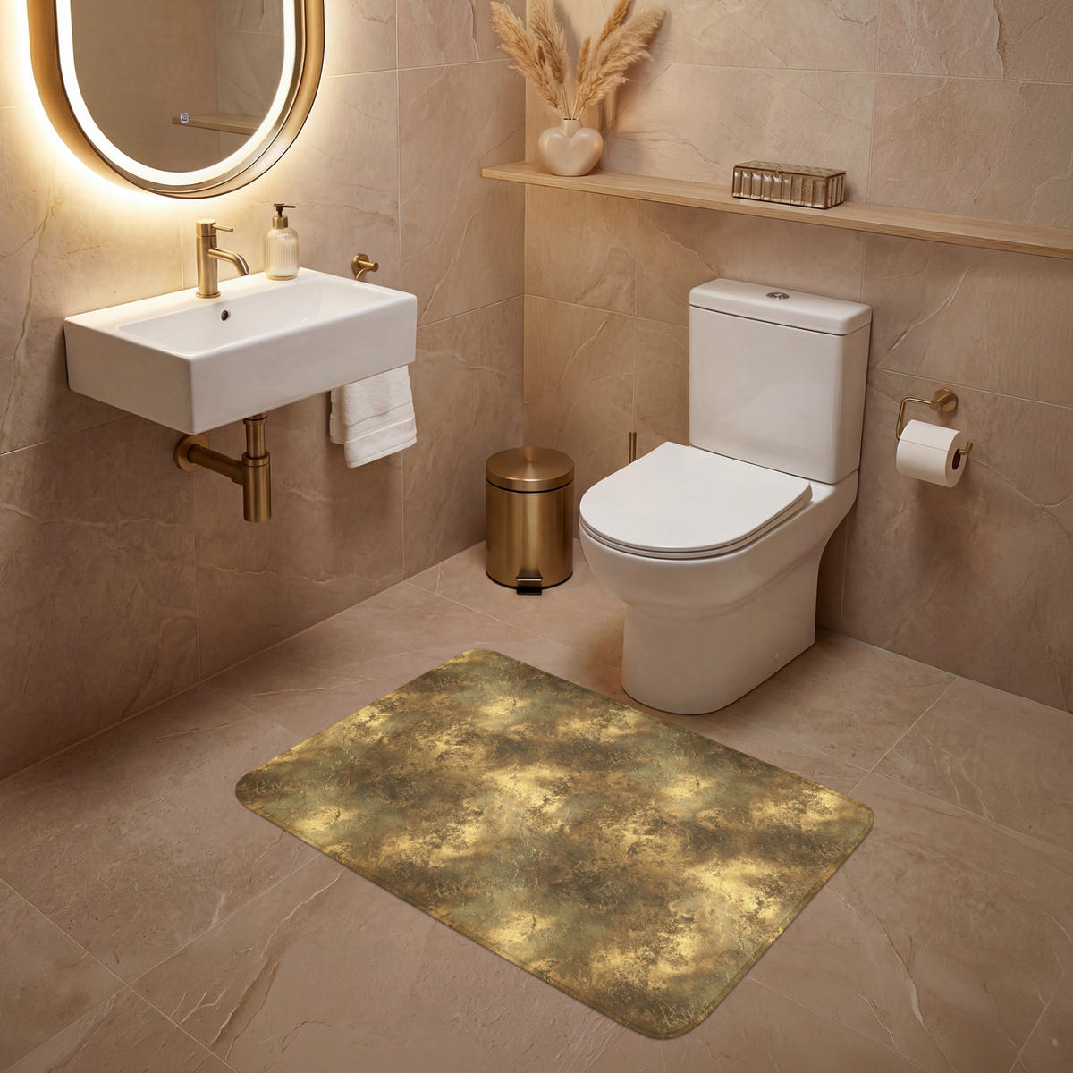 WC PŘEDLOŽKA Antique - metalický vzhled - Gold 90x60 cm - zlatá, textil/plast (90/1cm) - OnlyWow