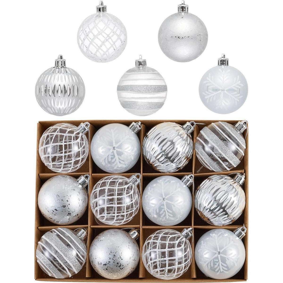 CHRISTBAUMKUGELN 12-teiliges Set 6 cm Transparent Silber Weiß - Silberfarben, Kunststoff (6/6/6cm)