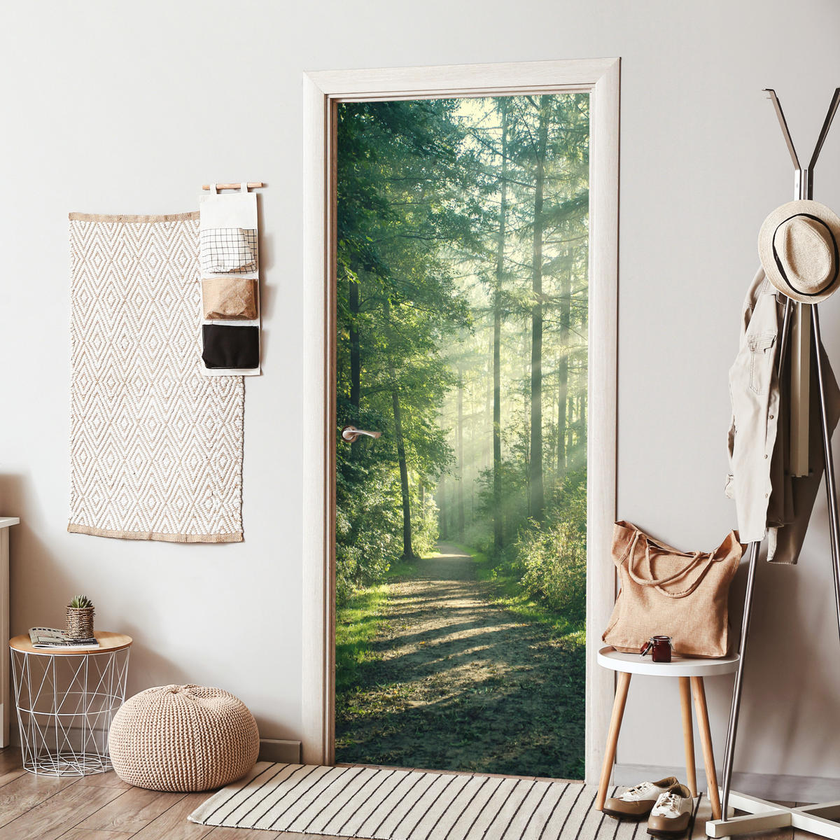 TÜRAUFKLEBER Wald - Weg - Sonne - Bäume - Grün - Natur 85x215 cm - Türtapete - Waldgrün, Kunststoff (85/0.1cm) - MuchoWow