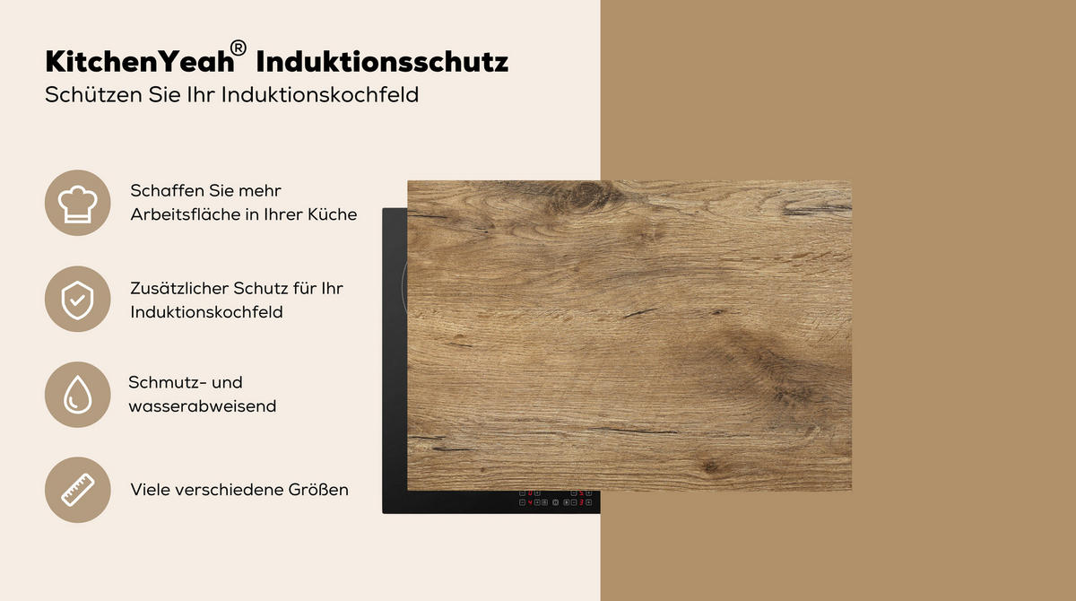 HERDABDECKPLATTE Holz - Braun - Holzoptik 75x52 cm - Eichefarben, Kunststoff (75/0.2/52cm) - MuchoWow