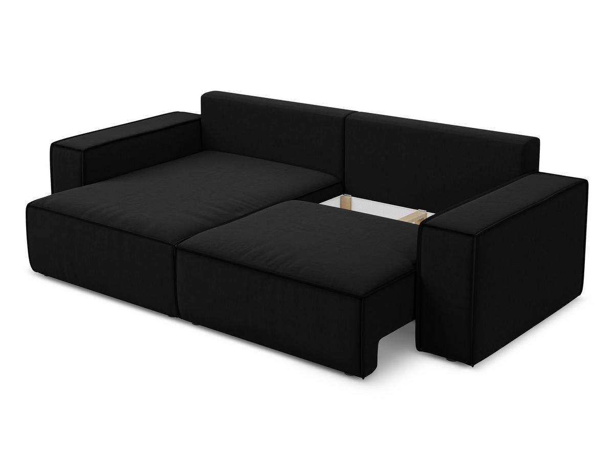 ECKSOFA mit Schlaffunktion Samt Stoff Schwarz - Schwarz, Kunststoff/Textil (148/257cm) - Makamii