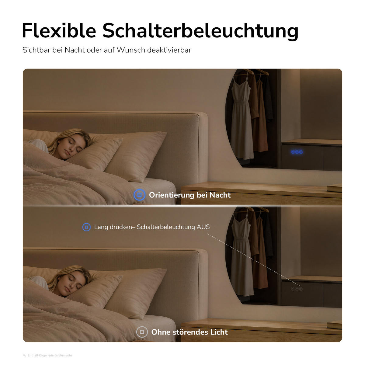 BADSPIEGEL LED 90 x 73 cm mit 3 Lichtfarben, Antibeschlagfunktion und Touch-Schalter - Transparent, Glas (90/73/2.5cm) - EMKE