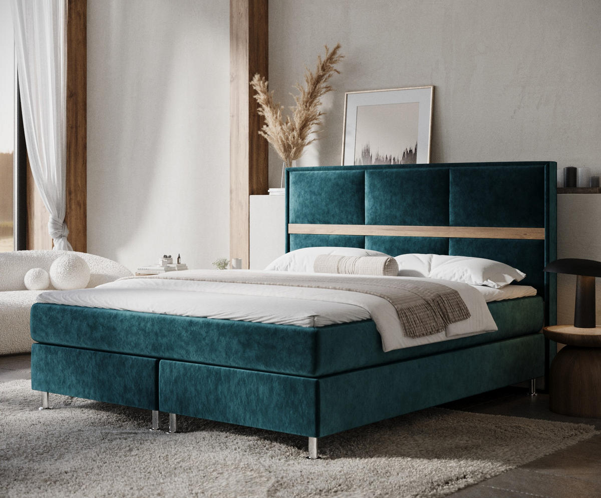 BOXSPRINGBETT Soto Türkisfarben 160/200 cm mit Latex-Topper - Türkis/Silberfarben, Holz/Holzwerkstoff (160/200cm) - Maison de Reve