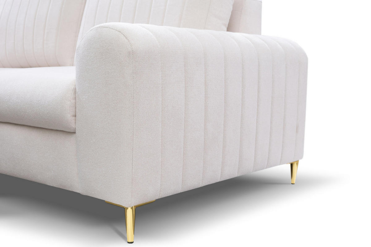 ECKSOFA VERONA L-S Creme Geflochtener Stoff mit Schlaffunktion - Creme, Holz (251/164cm) - MASSENO