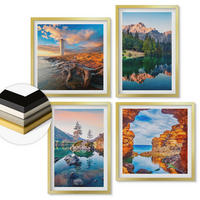 WANDBILDER 4er Set - 50x50 cm & 40x60 cm Goldrahmen - Spiegelung der Felsen in Bergseen - Goldfarben, Kunststoff (50/50cm) - ArtPrintCave