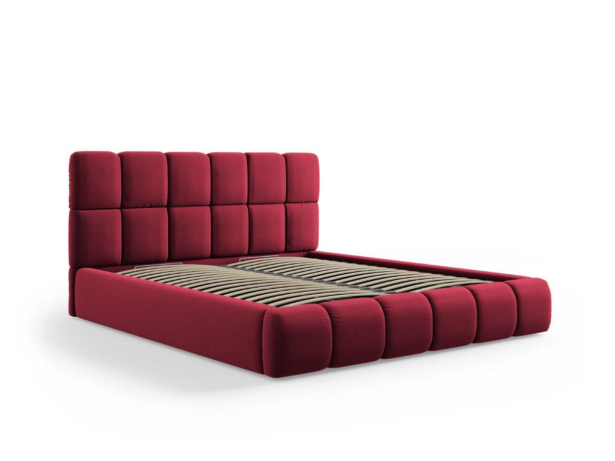 BETT mit Bettkasten und Kopfteil Bellis aus Samt rot 200x200cm - Rot, Textil (200/200cm) - Micadoni