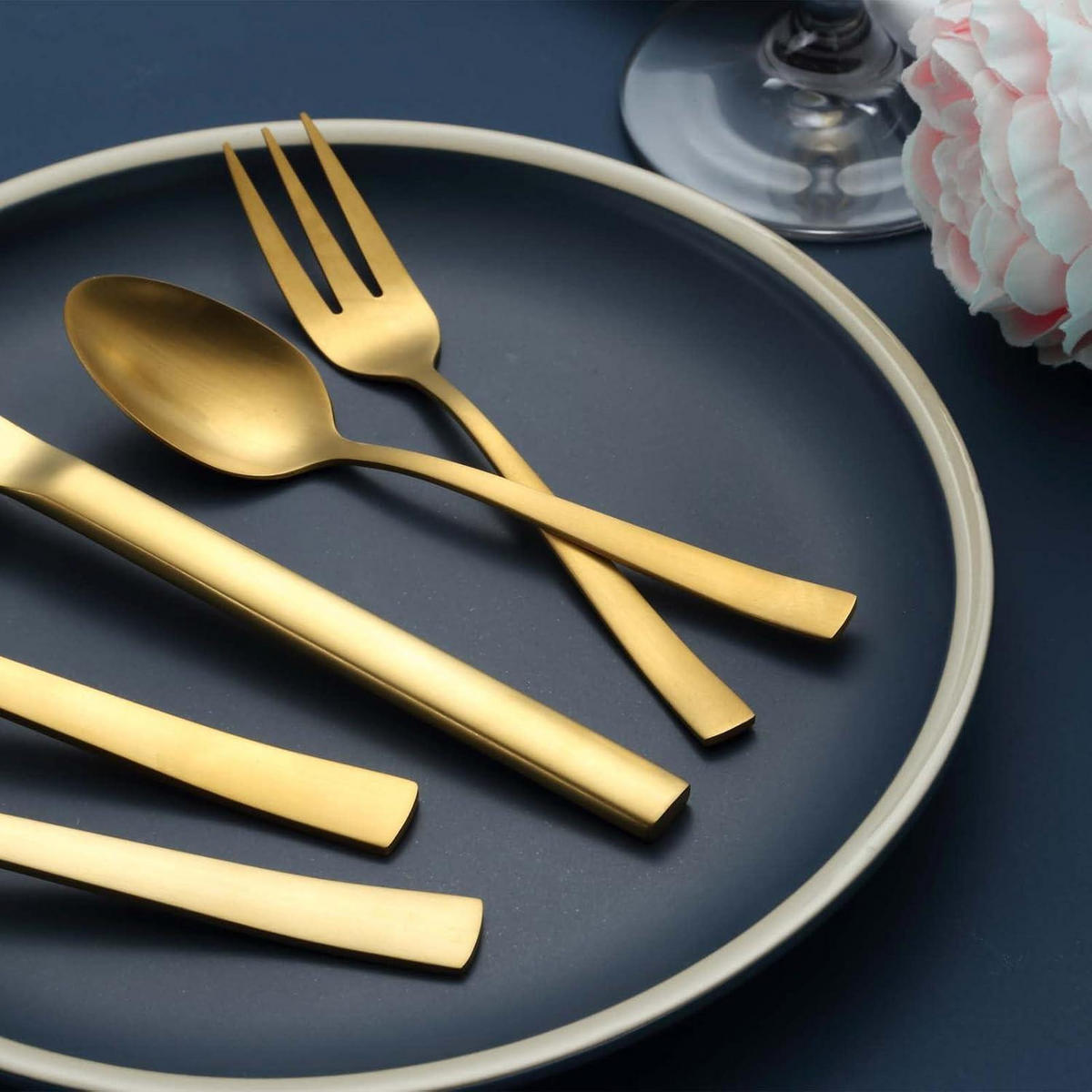 BESTECKSET 60-teilig Gold matt für 12 Personen - Goldfarben, Metall