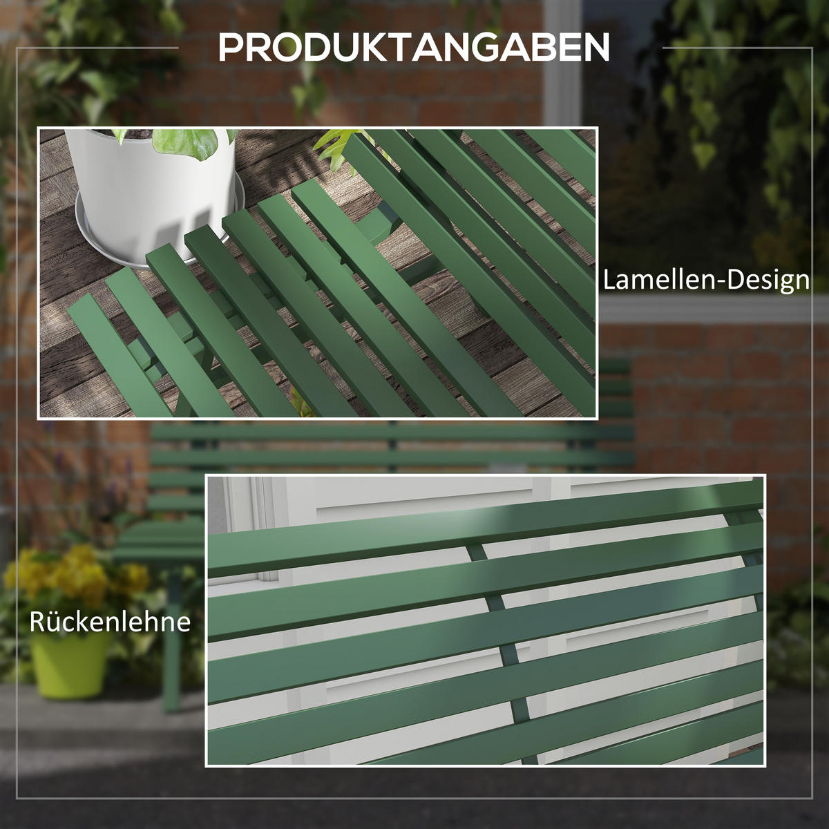 PARKBANK, mit Rückenlehne, 2 Sitzer, 123 x 67 x 79 cm, Alu, Grün - Grün, Metall (123/79/67cm) - Outsunny