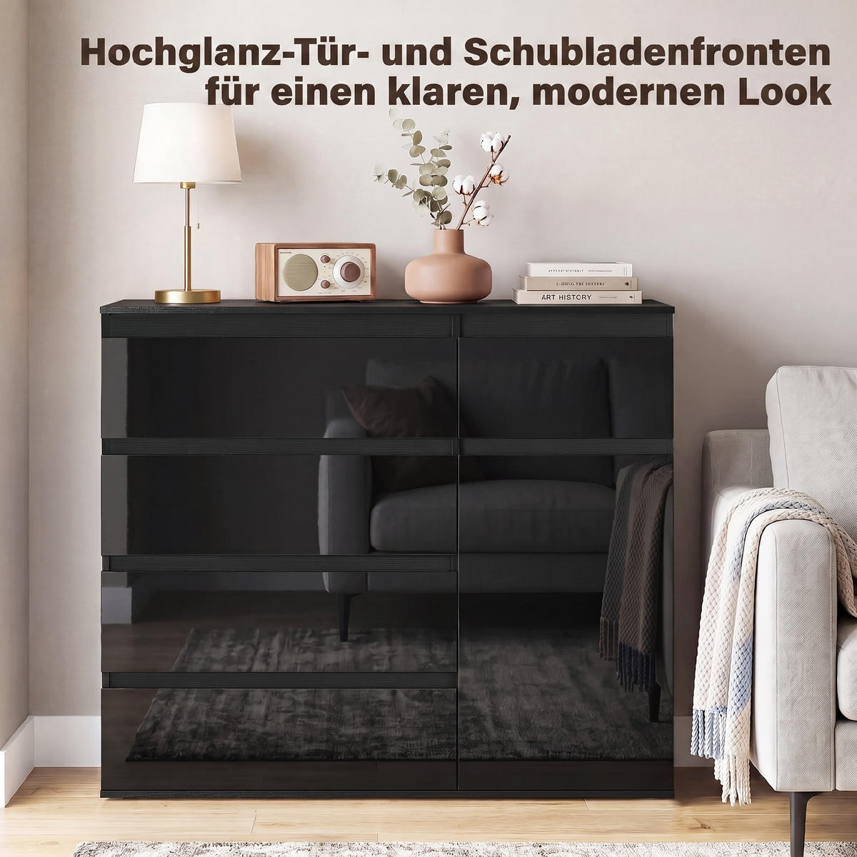 NACHTTISCH Schwarz 40.0/100.0/80.0cm - Schwarz, Holzwerkstoff (100/80/40cm)