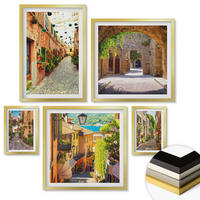 WANDBILDER 5er Set - 50x50 cm & 20x30 cm & 40x60 cm Goldrahmen - Italienische Straßen, Blumen, Architektur - Goldfarben, Kunststoff (40/60cm) - ArtPrintCave