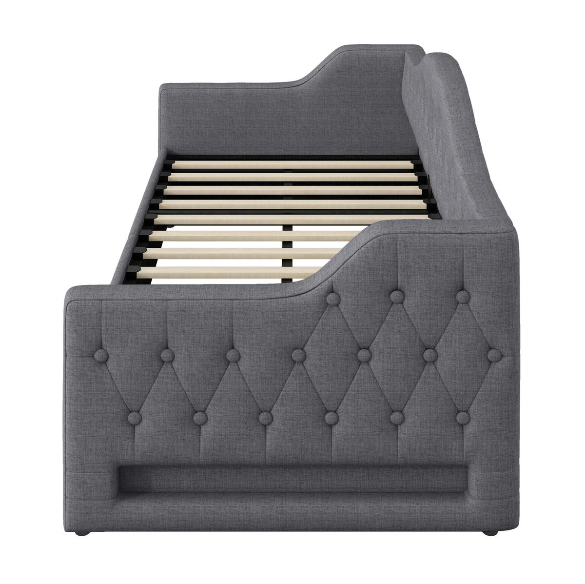 POLSTERBETT aus MDF und Sperrholz 90x200 cm Grau mit LED-Beleuchtung und Stauraum, Leinenpolsterung - Grau, Holzwerkstoff (90/200cm) - Modfu