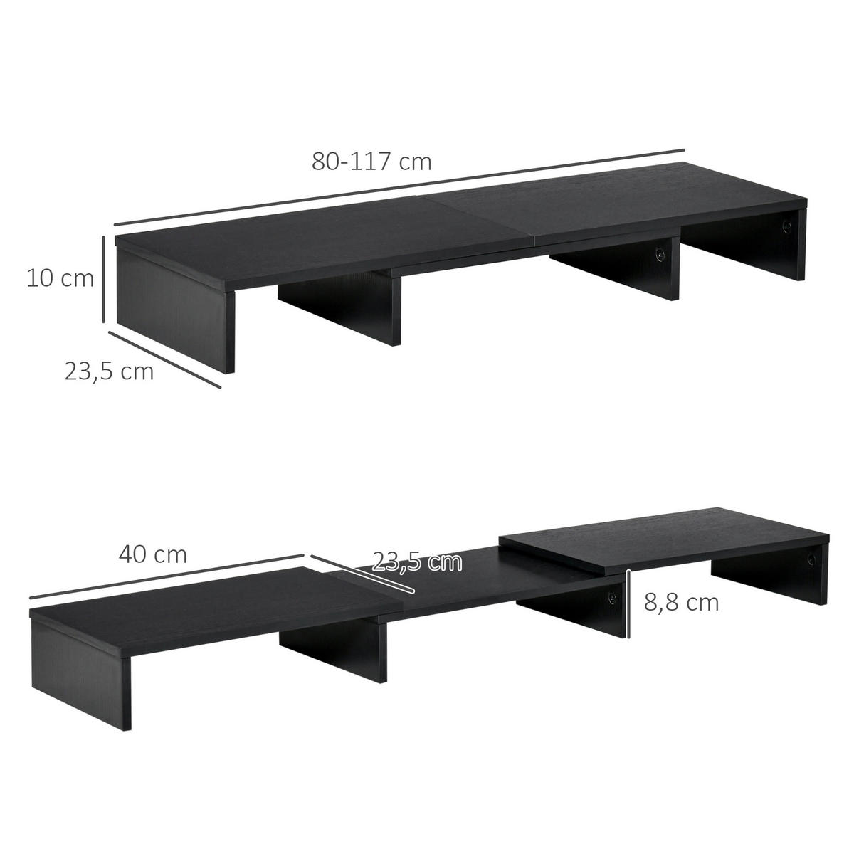MONITORSTÄNDER DE-16715 ausziehbar 80-117 cm, mit 3 Fächern Schwarz - Schwarz, Holzwerkstoff (117/23.5/10cm) - ComfortXL