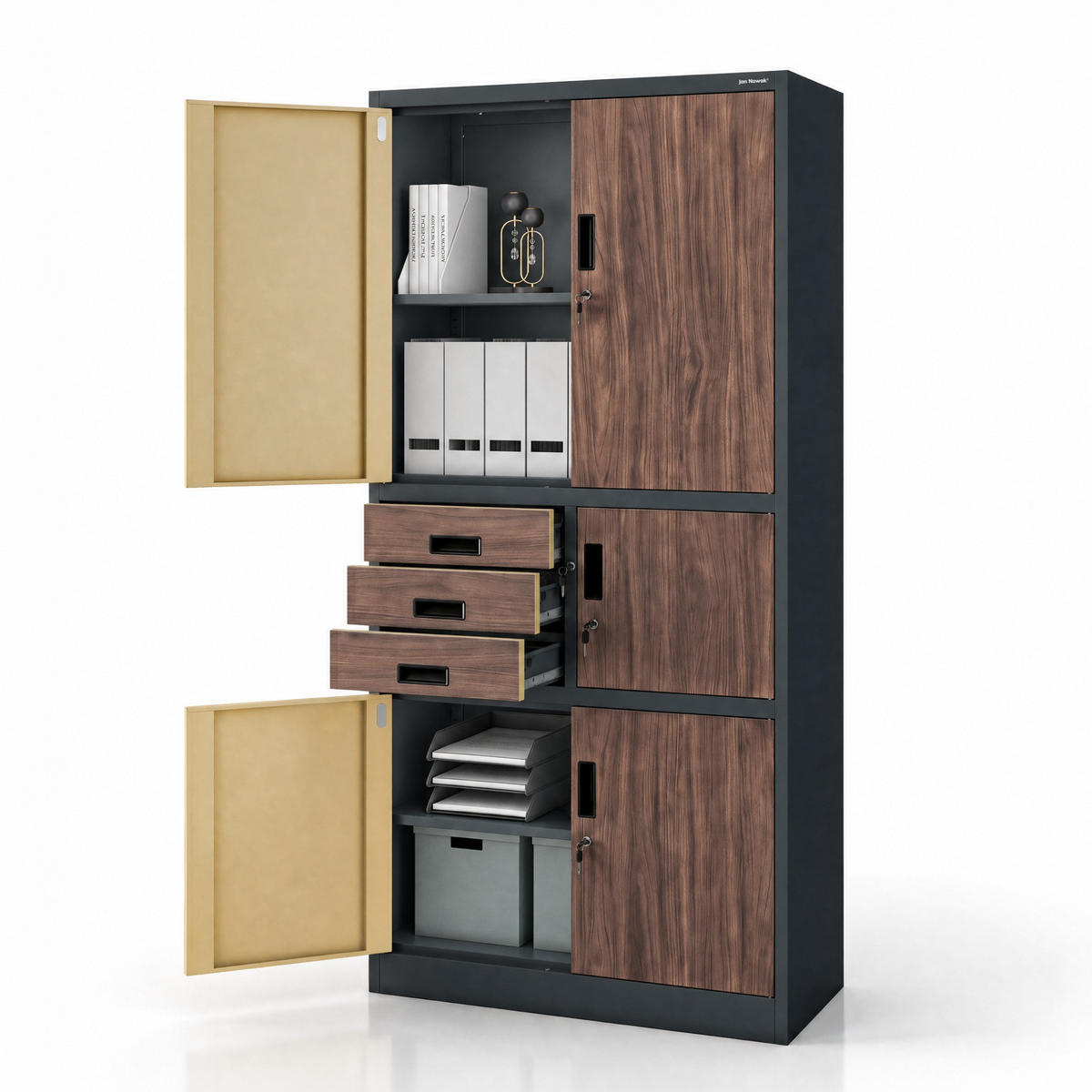 AKTENSCHRANK FILIP II 185x90x40 cm - Anthrazit/Nussbaumfarben, Metall (90/185/40cm) - Jan Nowak