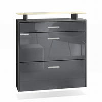 SCHUHSCHRANK Malea Fronten in Grau Hochglanz - Grau, Holzwerkstoff (89/96/23cm) - Vladon