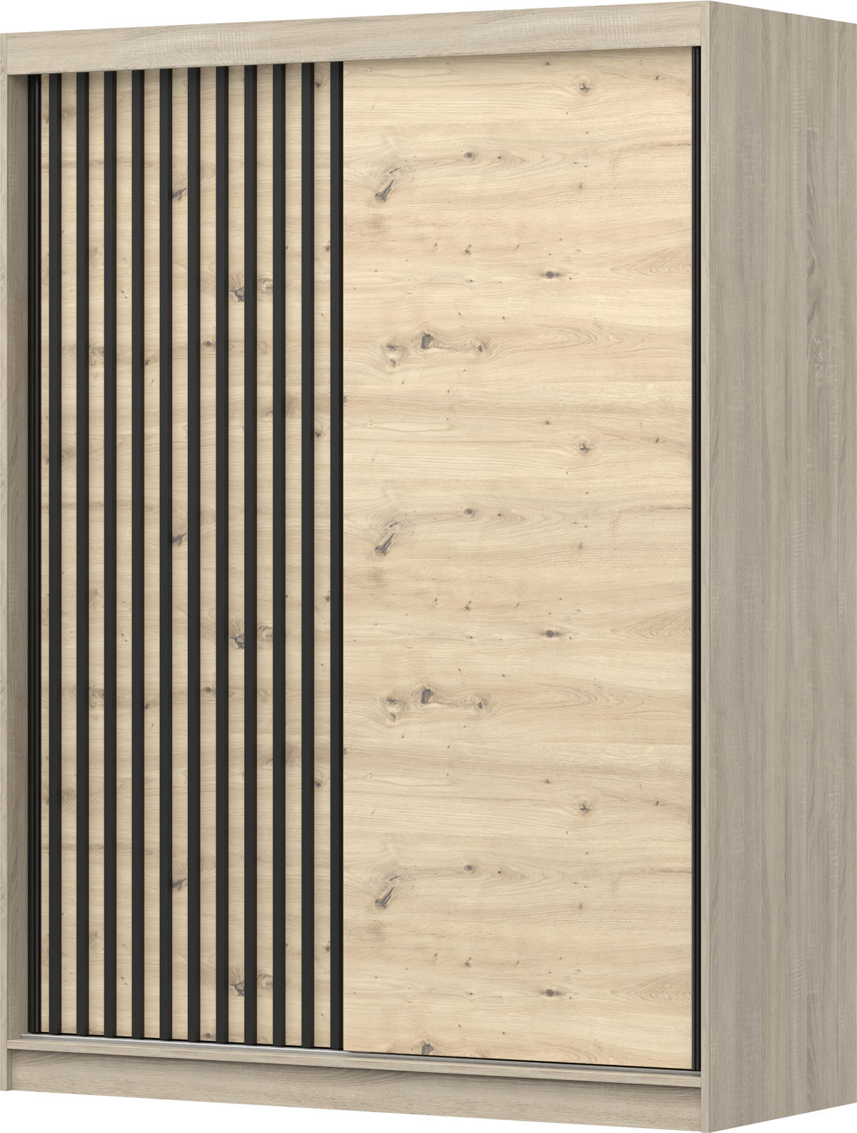SCHIEBETÜRENSCHRANK - Beni 10 Sonoma + Artisan - Weiß/Sonoma Eiche, Holzwerkstoff/Metall (150/200/61cm) - Möblo