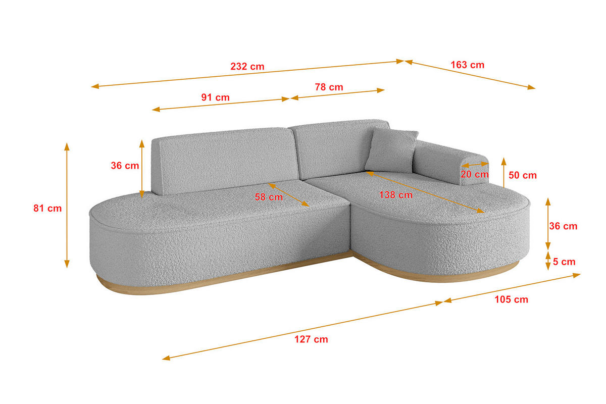 ECKSOFA Ottomane Rechts MARI-L1-v2 - 243x171x83 cm Hellgrau Bouclé - Hellgrau, Holzwerkstoff/Textil (171/243cm) - ALTDECOR