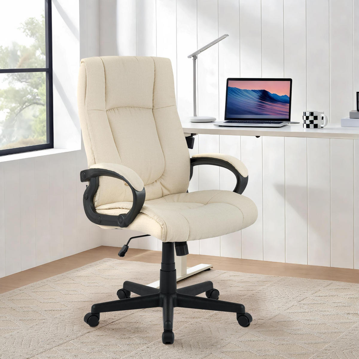 DREHSTUHL Stoff Creme - Creme/Schwarz, Kunststoff/Textil (66/106/70cm) - CLP