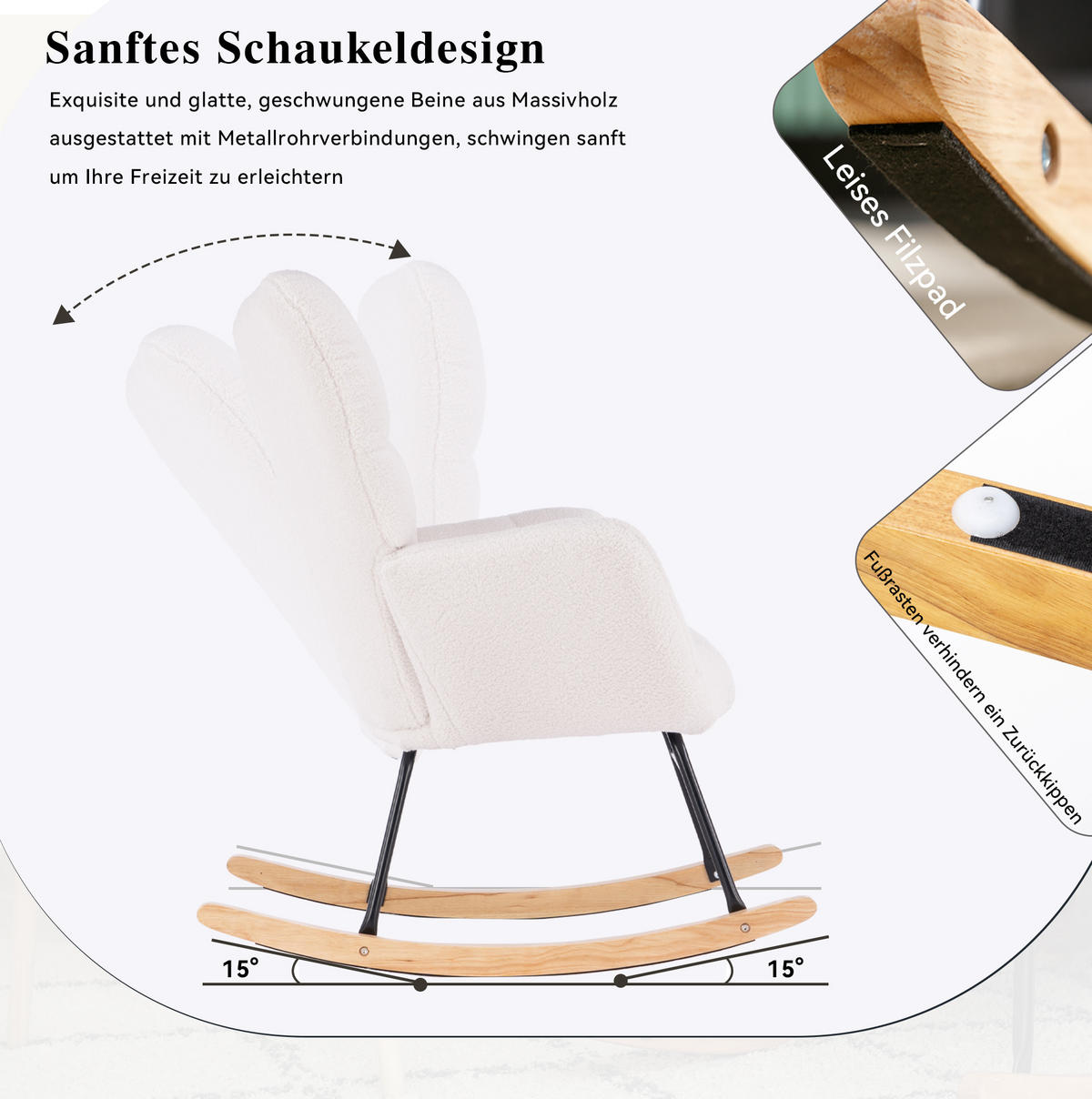 SCHAUKELSTUHL Teddy-Stoff mit gepolstertem Sitz und hoher Lehne 80/70/95 cm Weiß - Weiß, Textil (70/95/80cm) - Redom