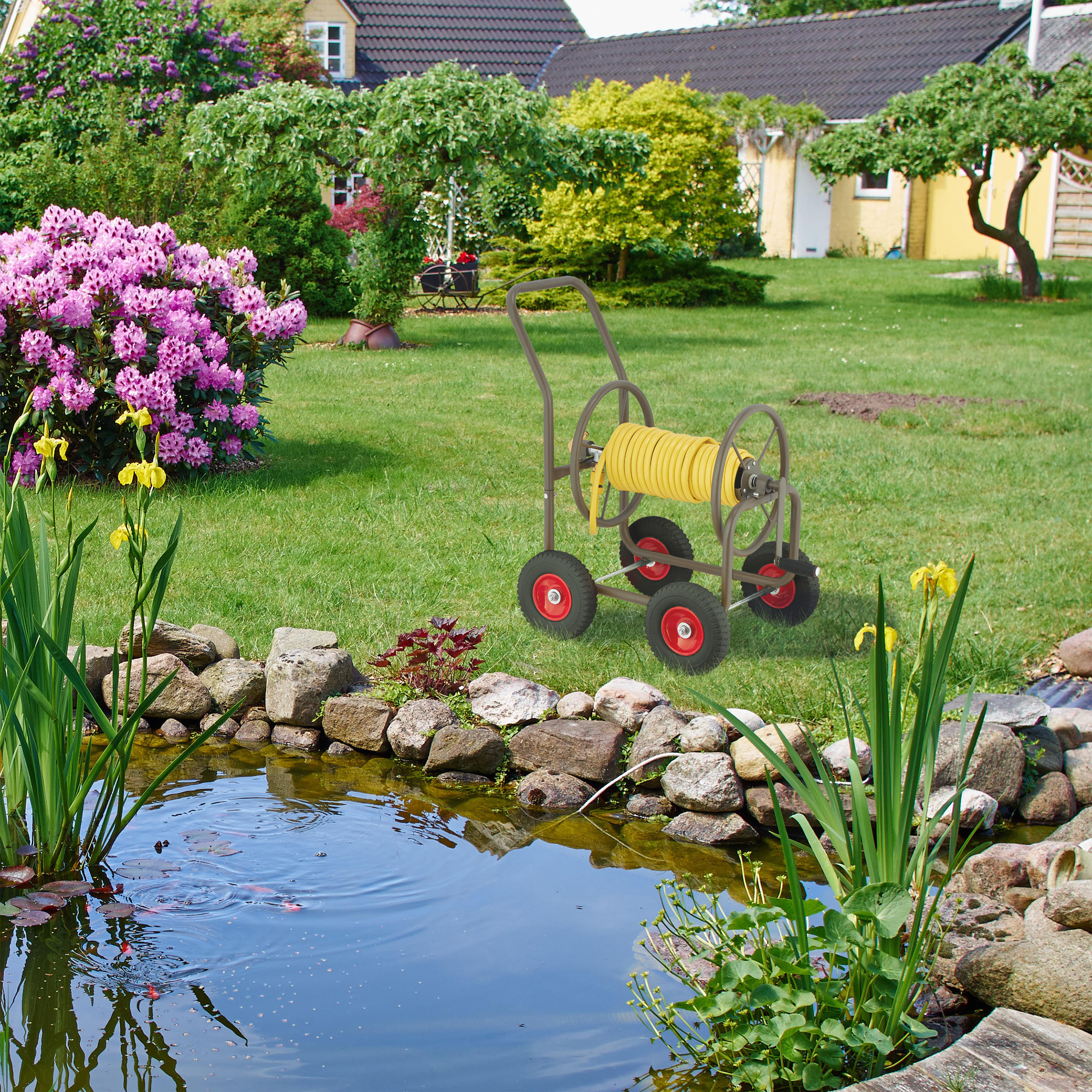 Thumbnail - Relaxdays Schlauchwagen, Braun, Metall, Kunststoff, 50x81x80 cm, Gartenzubehör, Gartenpflege, Gartenschläuche & Zubehör