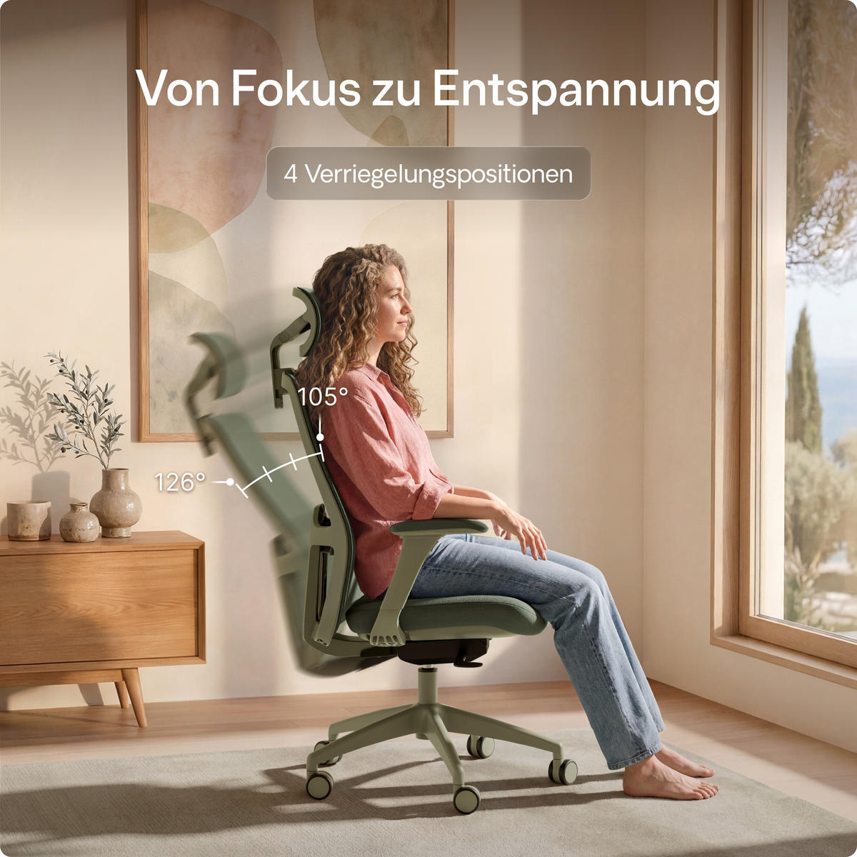 BÜROSTUHL Verstellbarer Ergonomischer SitOne Grün 4-Dimensional Armlehne, Integrierte 4-Wege-Lendenwirbelstütze - Grün, Kunststoff (60/125/68cm) - Desktronic