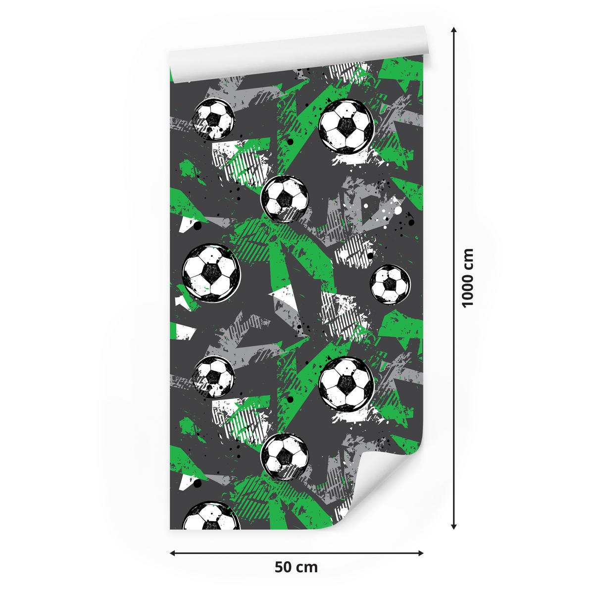 VLIESTAPETE Abstraktes Fußball-Graffiti – Grün, Grau, Schwarz – 50x1000 cm - Schwarz/Grau, Papier (50/1000cm) - Muralo