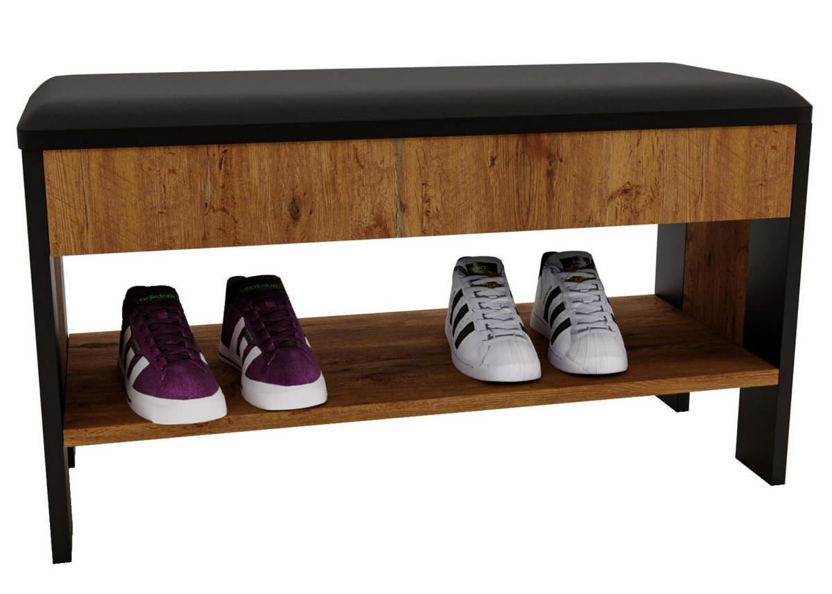GARDEROBENBANK Nussbaumfarben 46/80/33cm - Nussbaumfarben/Schwarz, Holzwerkstoff (33/46/80cm) - CraftPAK