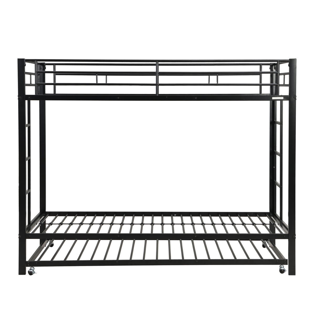 ETAGENBETT 90/200 cm aus Metall mit Ausziehbett und hohem Sicherheitsgeländer, Schwarz - Schwarz, Metall (90/200cm) - Redom