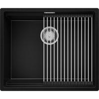 SPÜLBECKEN Praga Slim, 2-er set Schwarz 56/47 cm 1 Becken + Ablauf-Set + Aufrollbare Abtropffläche ab 60er Unterschrank - Chromfarben/Schwarz, Kunststoff (56/20/47cm) - Primagran