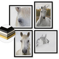 WANDBILDER 4er-Set - 50x50 cm & 40x60 cm Schwarzer Rahmen - Weiße Pferde - Schwarz, Kunststoff (50/50cm) - ArtPrintCave