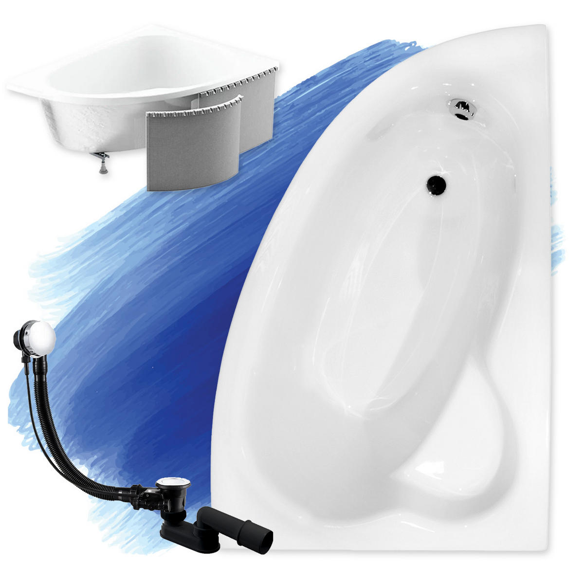 BADEWANNE Eckwanne NATALIA 150/100 Rechts mit Styro Ablauf Füße - Weiß, Kunststoff (100/59.5/150cm) - bad land